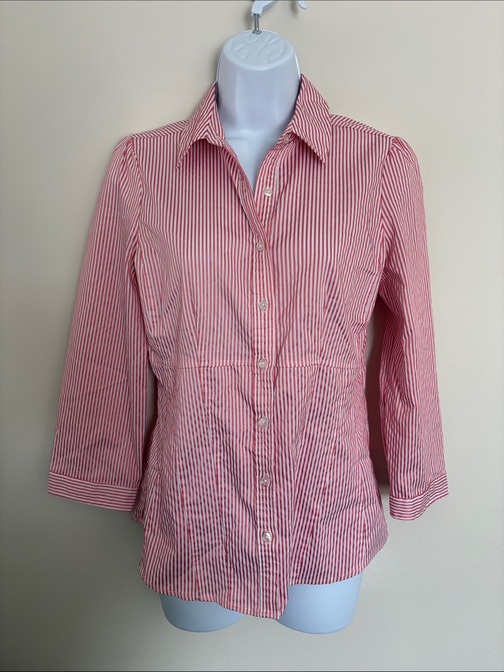 New York & Company Pink and White Striped Button-Down Shirt